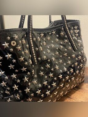Jimmy Choo Black Patente Star-Embellished Tote Bag w Jimmy dusty